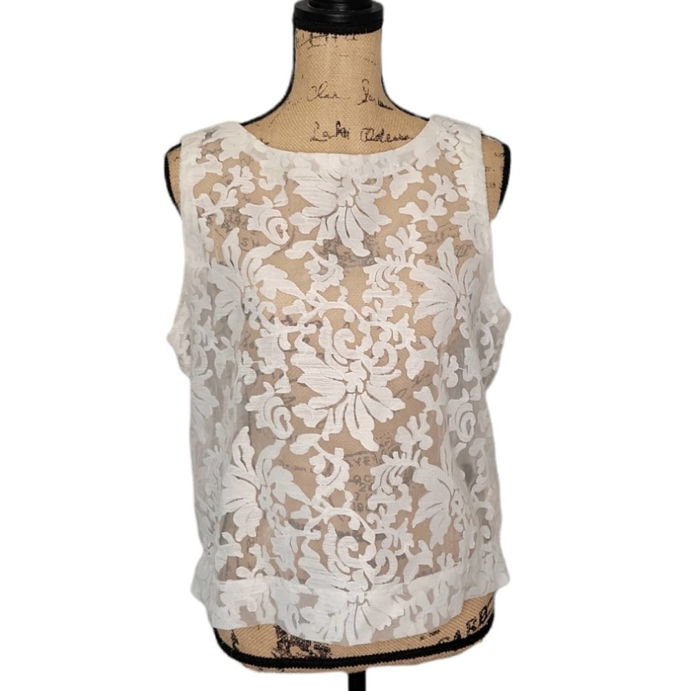 Banana Republic Sheer Lace White Tank / Sleeveless Blouse Size Medium